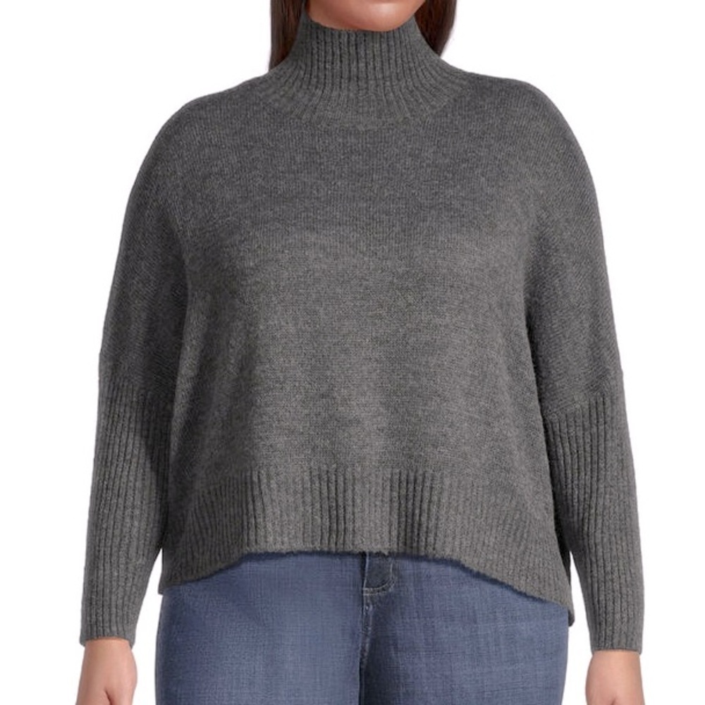 World Market Ribbed Knit Funnel Neck Boxy Sweater